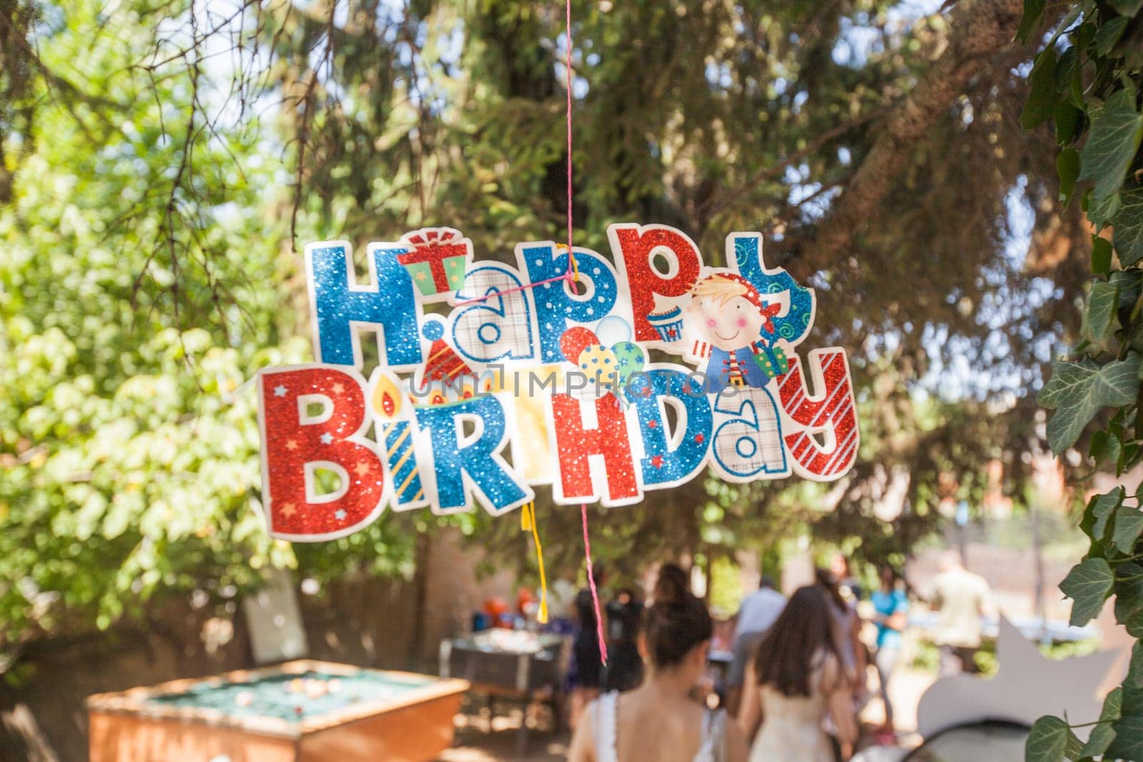Happy Birthday outdoor decoration. Birthday Summer garden party.