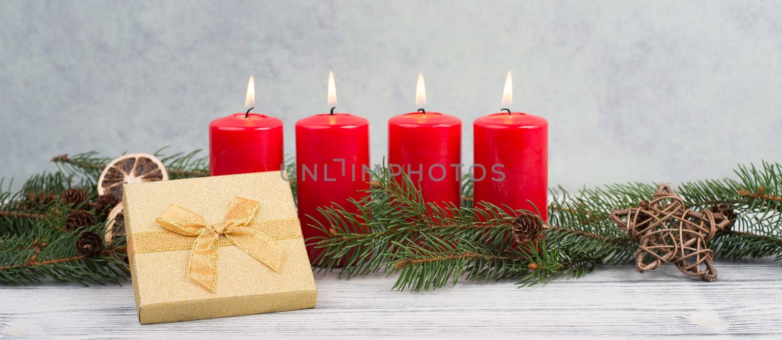 Red candles on a advent wreath, christmas decoration with candlelight