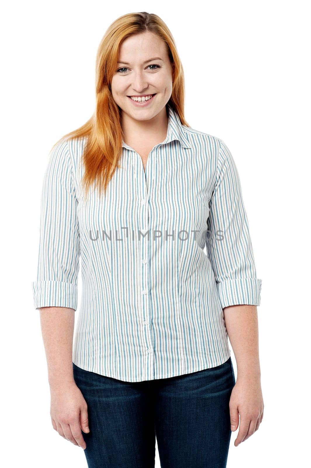 Relaxed woman posing over white