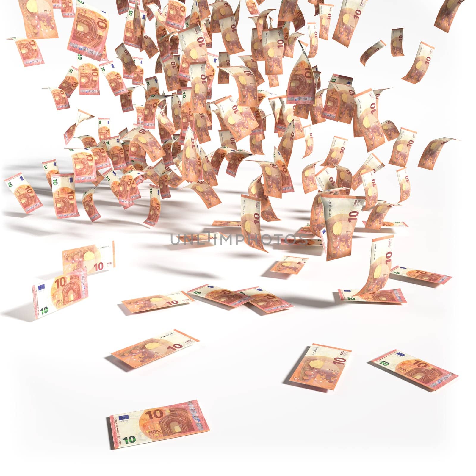 Rain of money from 10 euro notes