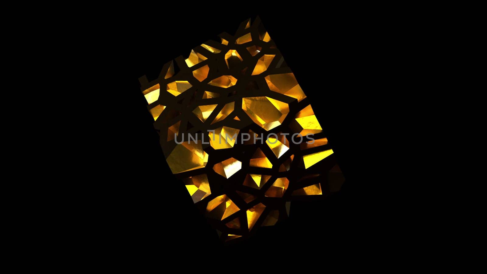 Futuristic breaking 3d render square into small geometric fragments. Changing cybercrystal with decaying textures. Cubic plasmoid cracked from gravity with creative decoration pieces.