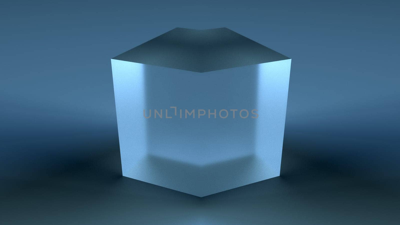 Geometric crystal with 3d render of matte surface. Futuristic square minimalism with clean sides and visible shadow. Creative container for art exhibition and digital presentation