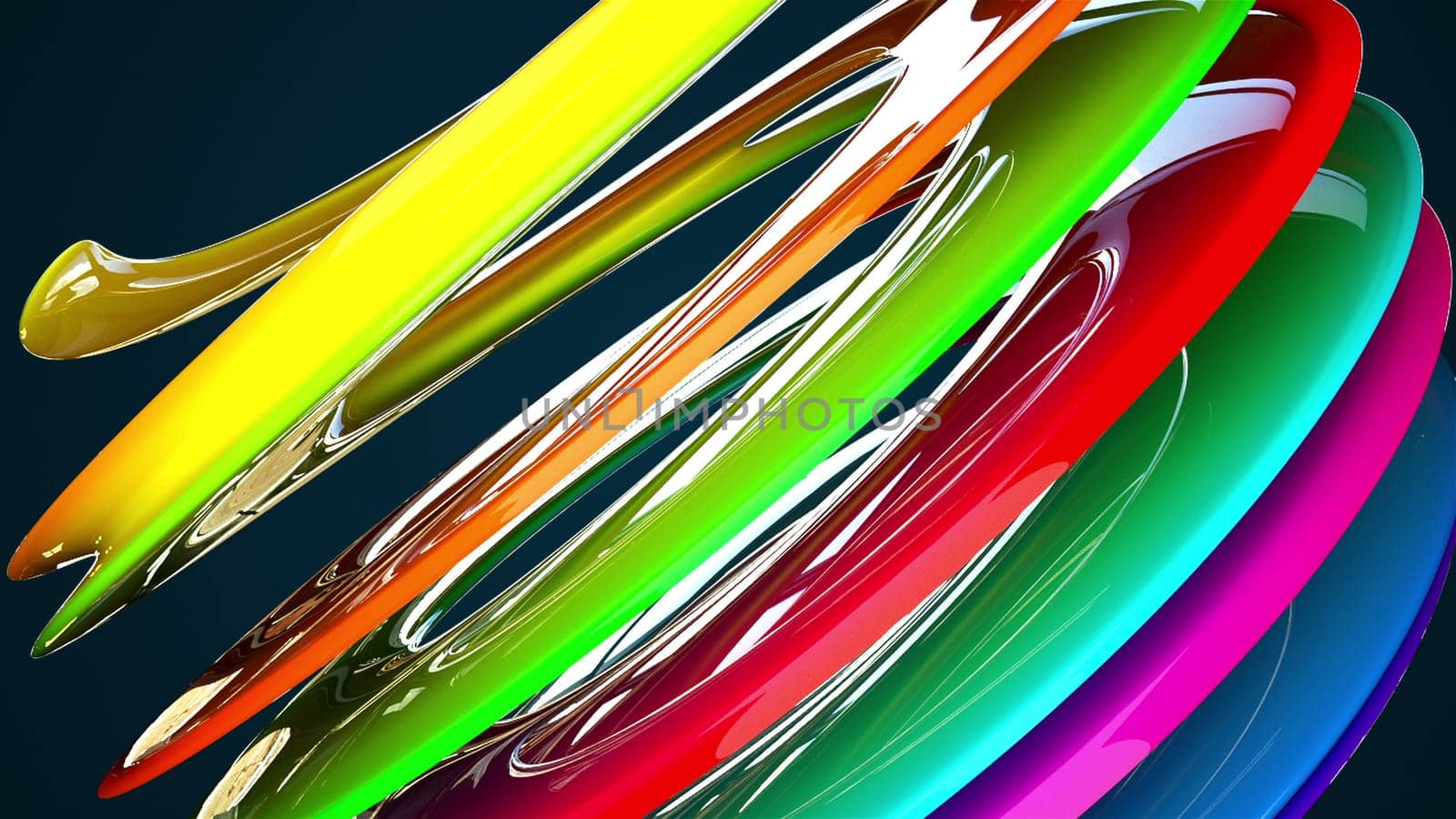 Spiral 3d render surface of abstract waves in space. Pure colorful swirl with glass curved textures in circular motion. Futuristic stripes with frozen crystalline highlights