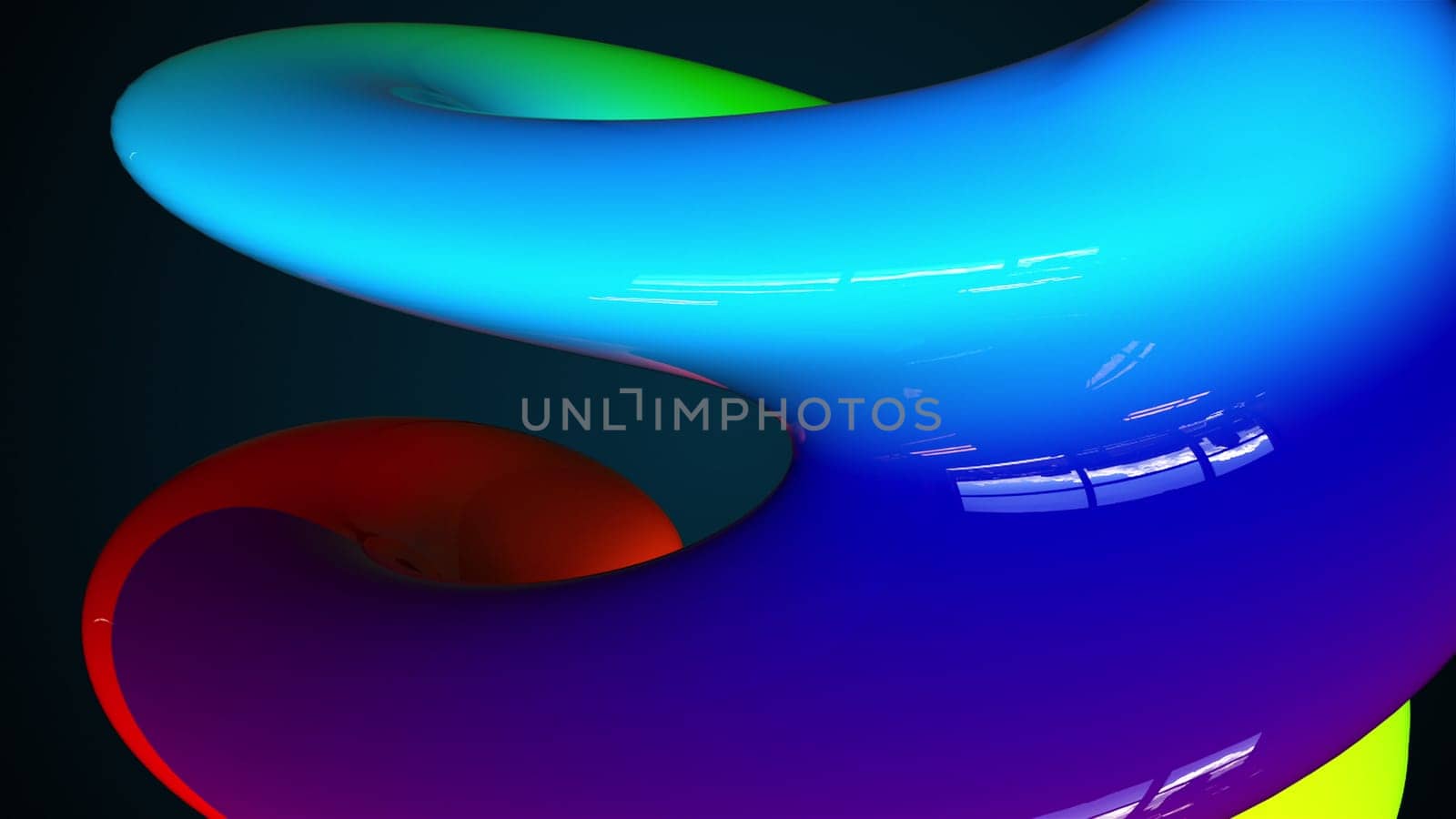 Spiral 3d render surface of abstract waves in space. Pure colorful swirl with glass curved textures in circular motion. Futuristic stripes with frozen crystalline highlights