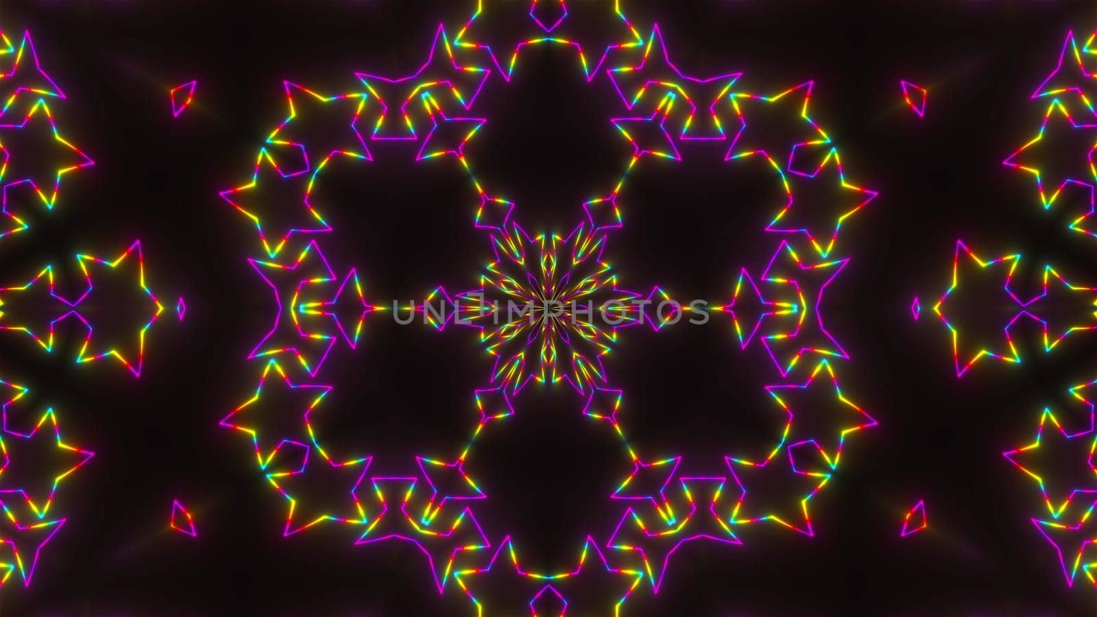 Abstract neon kaleidoscope background, 3d rendering computer generated background