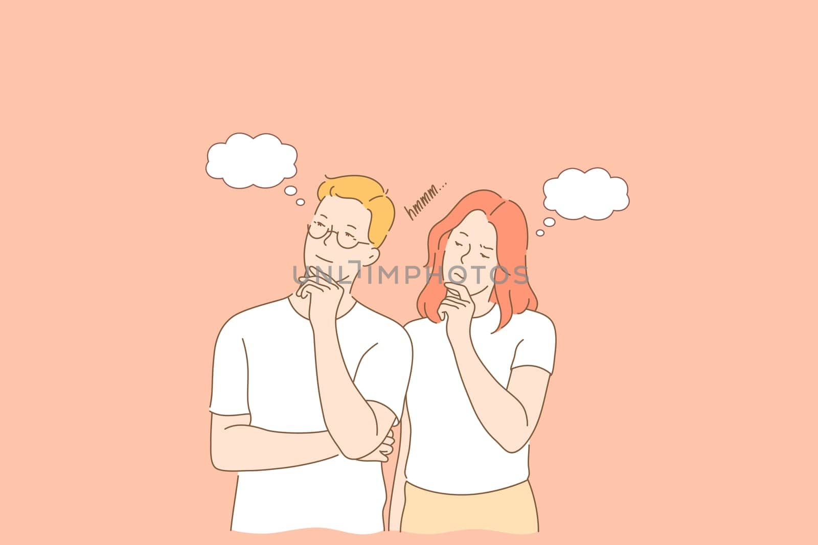 Couple, thought or dream concept. Simple flat vector