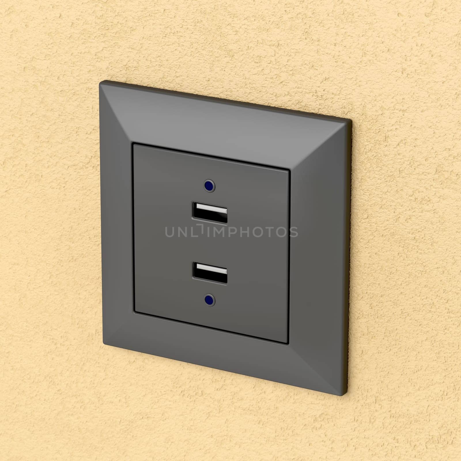 Black wall socket with two USB charging ports
