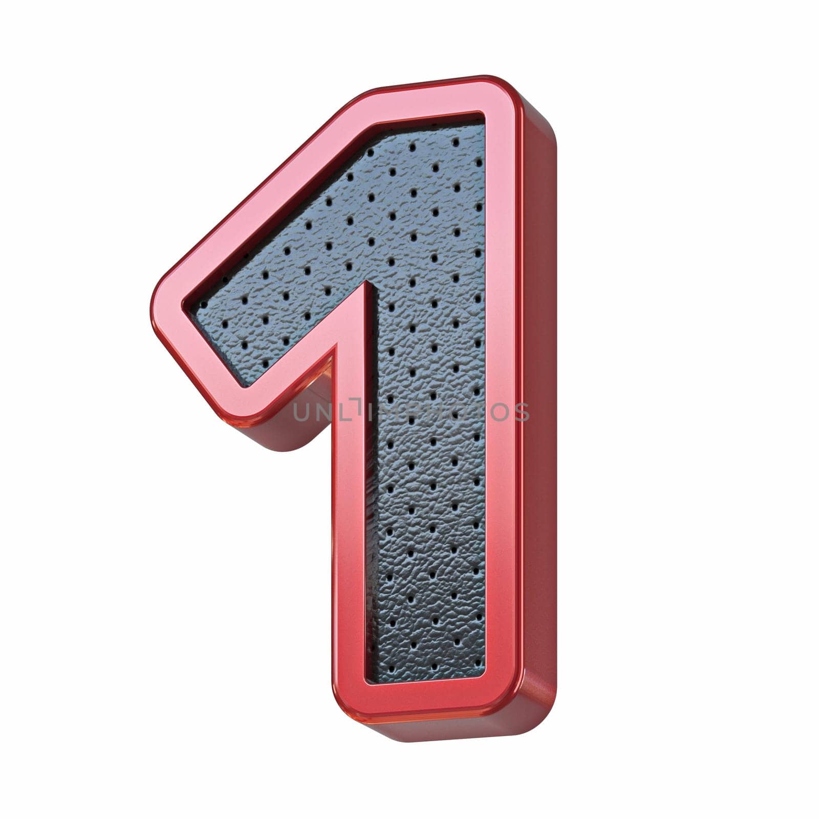 Red shinny metal and black leather font Number 1 ONE 3D render illustration isolated on white background