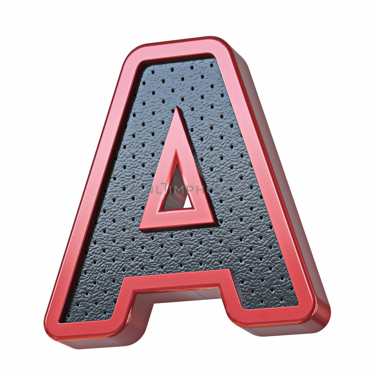 Red shinny metal and black leather font Letter A 3D render illustration isolated on white background