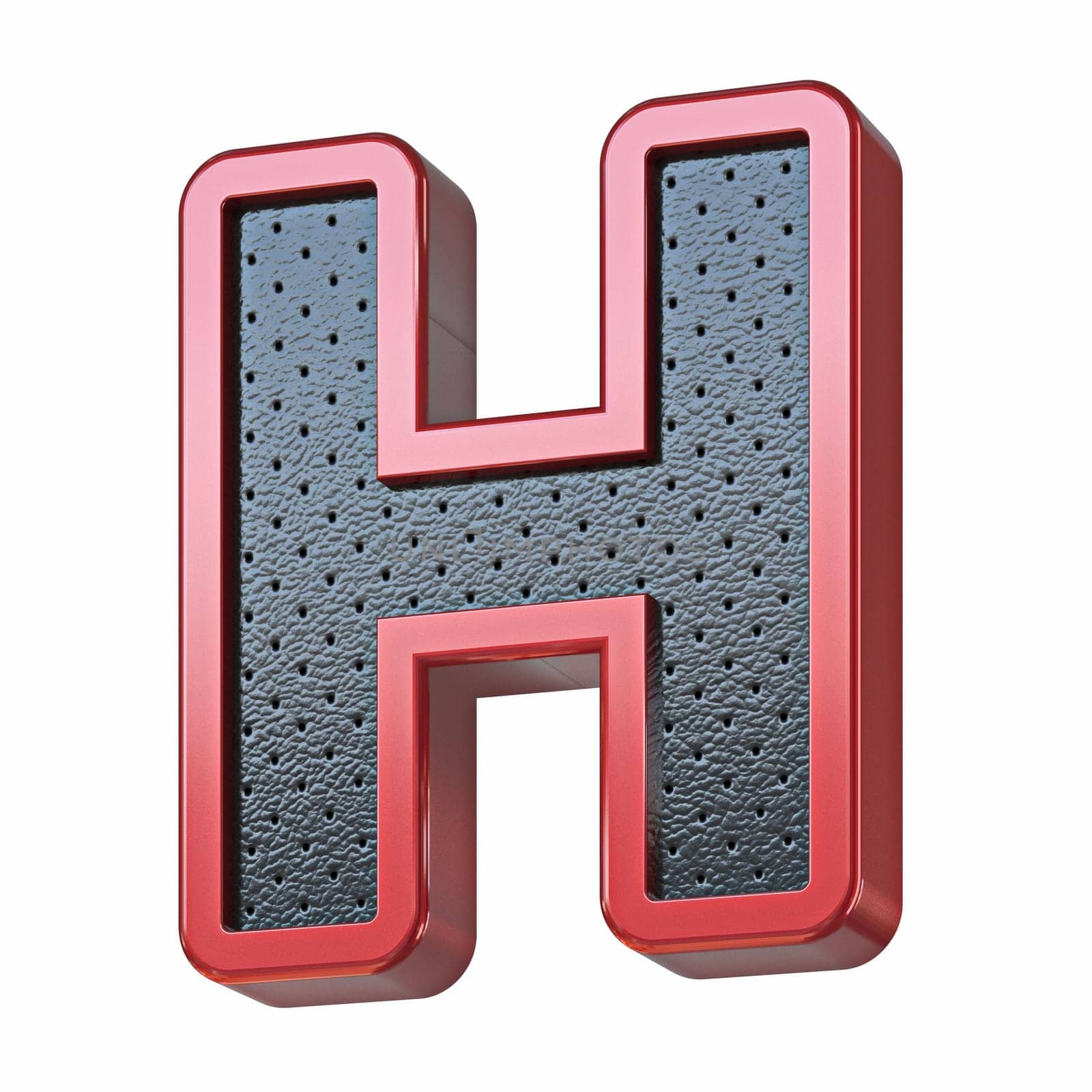 Red shinny metal and black leather font Letter H 3D render illustration isolated on white background