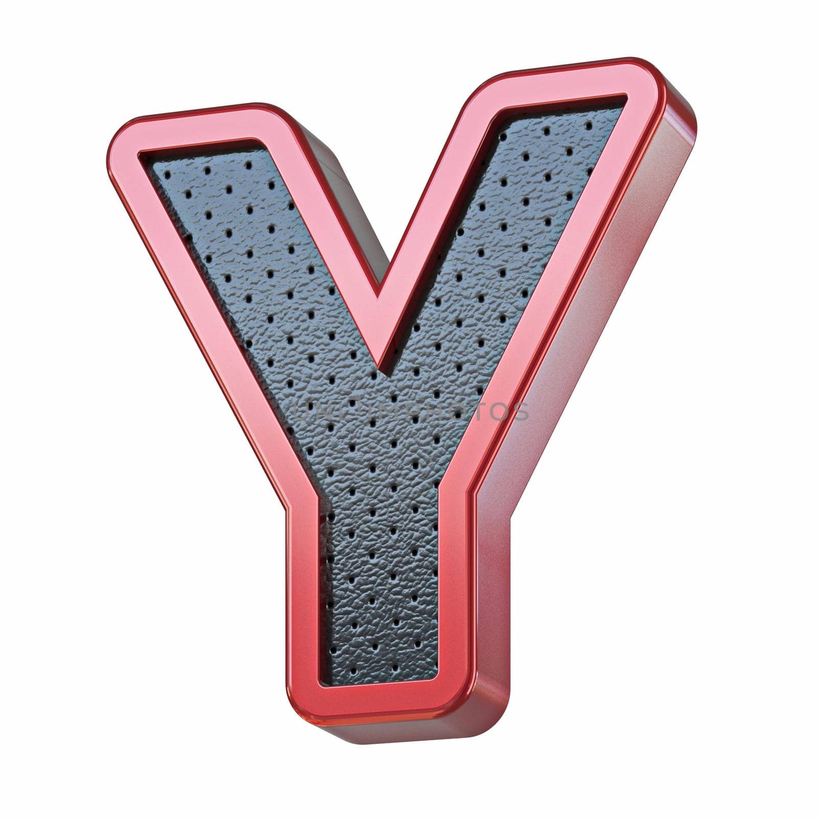 Red shinny metal and black leather font Letter Y 3D render illustration isolated on white background