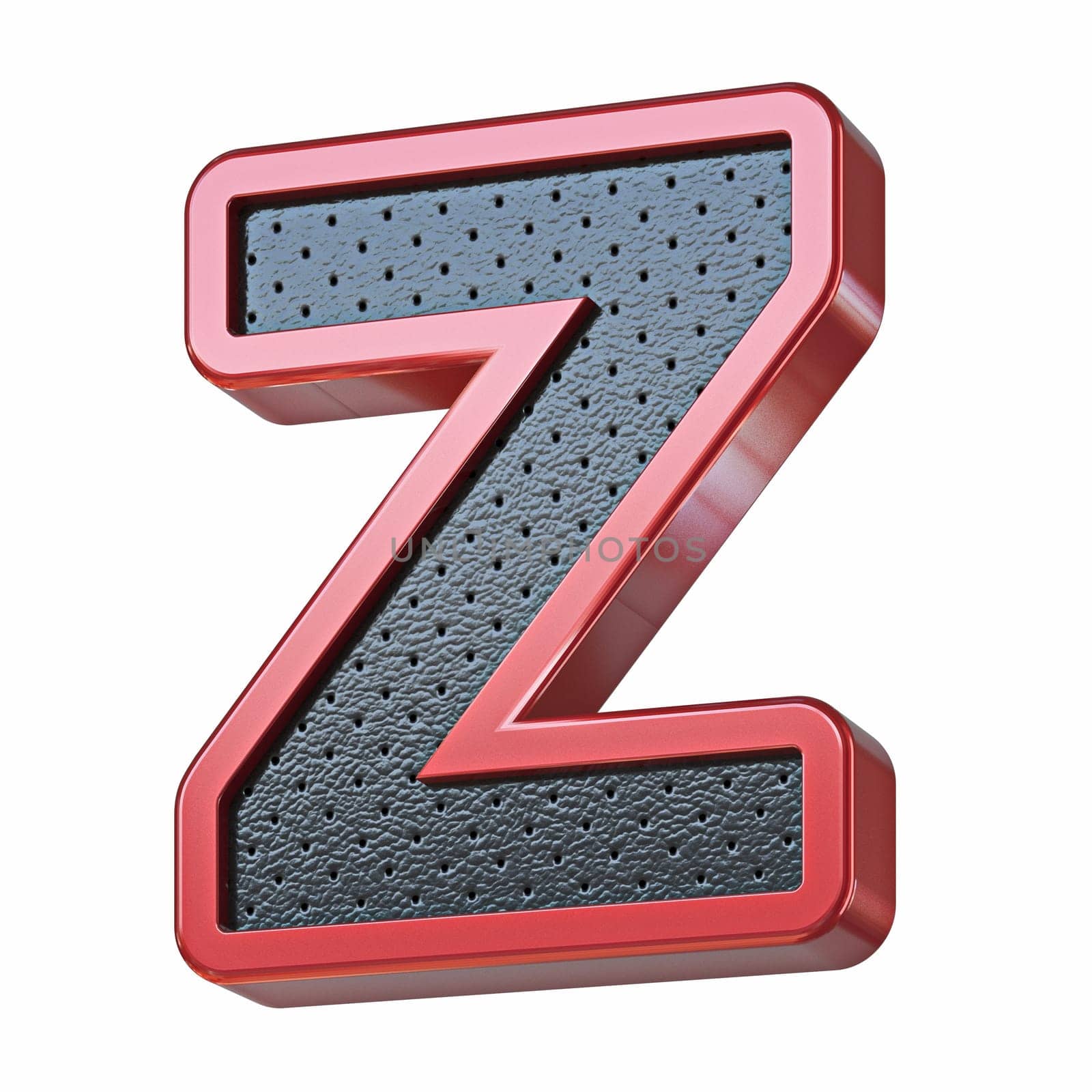 Red shinny metal and black leather font Letter Z 3D render illustration isolated on white background