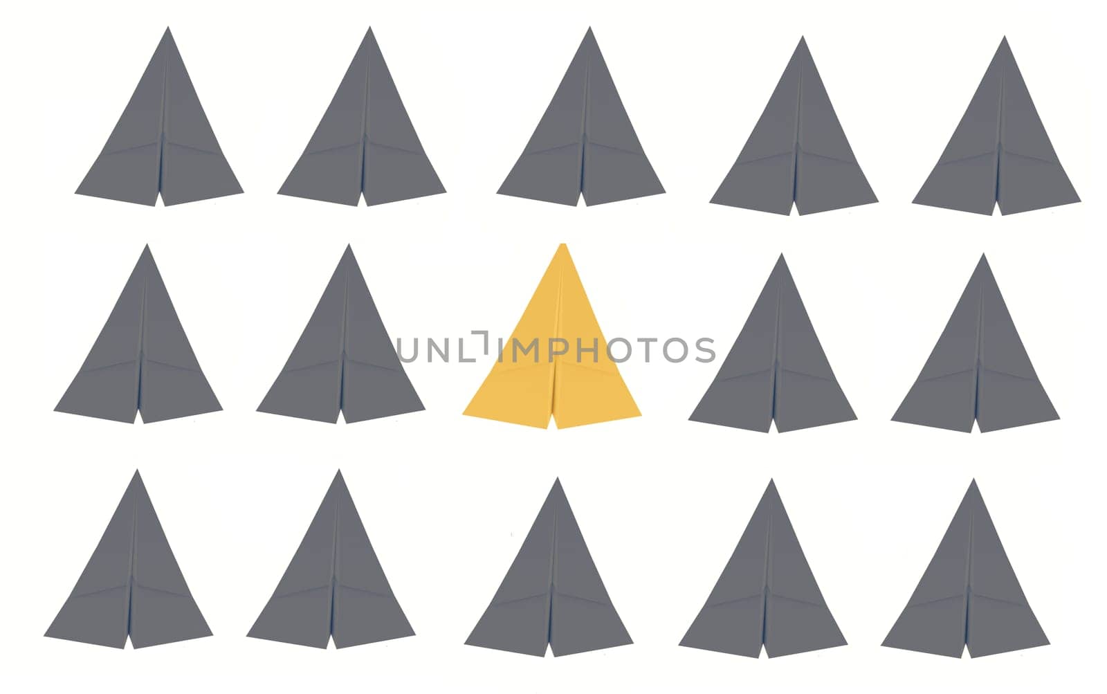 Paper airplanes in different colors on a white background, standing out, sky rocket