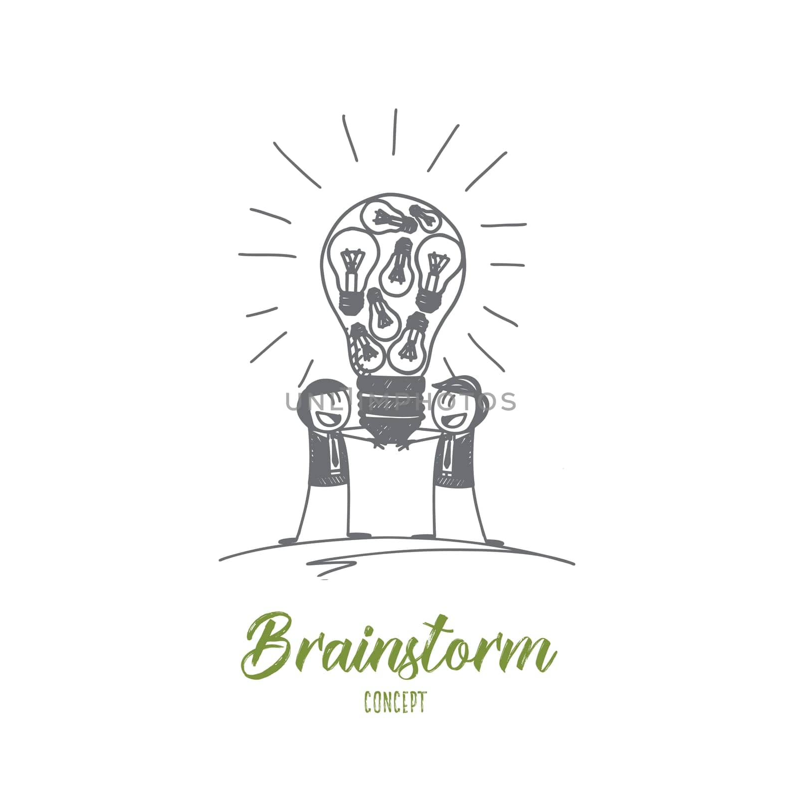 Brainstorm concept. Hand drawn brainstorming process. People sharing their ideas isolated vector illustration.
