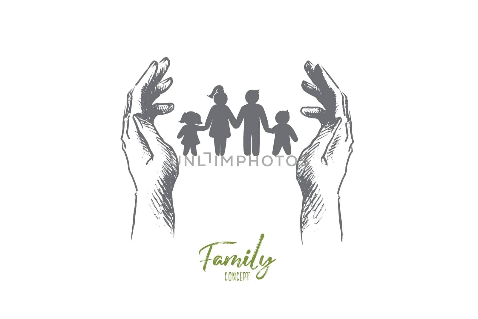 Family concept. Hand drawn silhouette of family mother father and children. Happy family concept poster isolated vector illustration.
