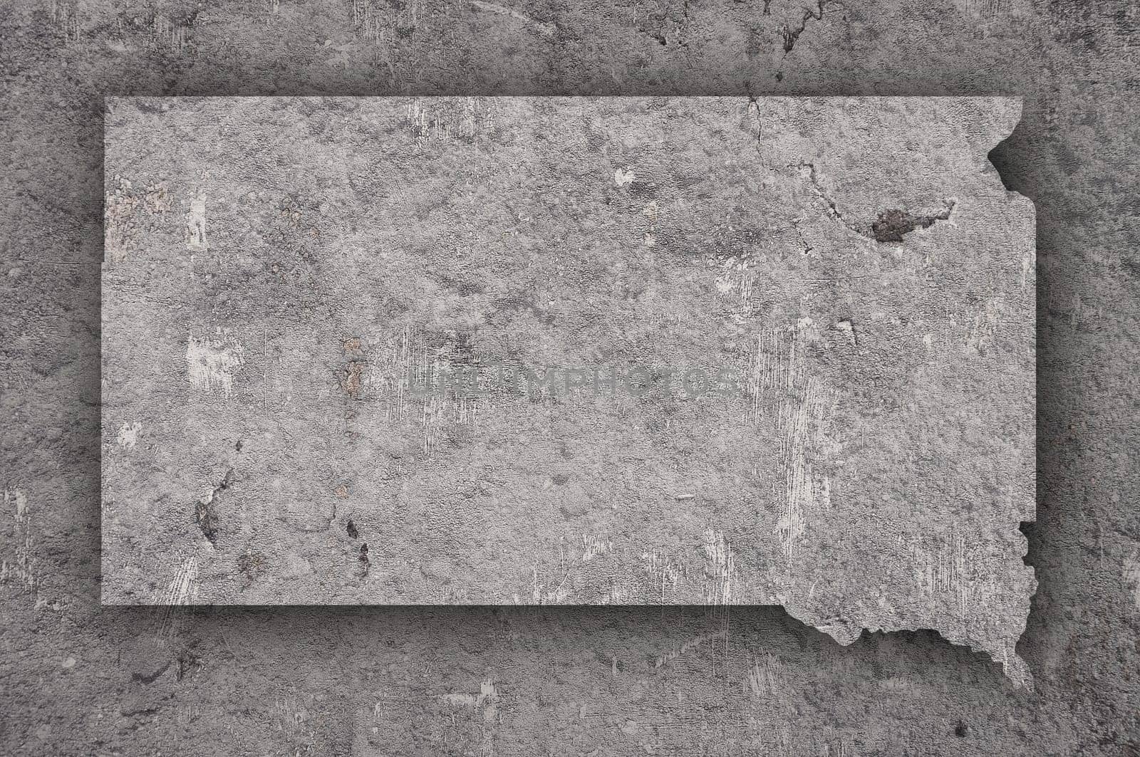 Map of South Dakota on weathered concrete