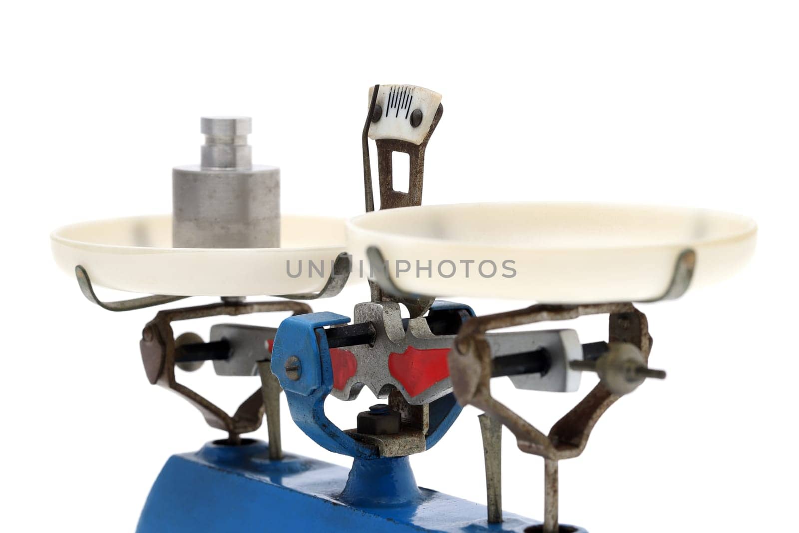 Retro roberval balance with weight, scale isolated on a white background