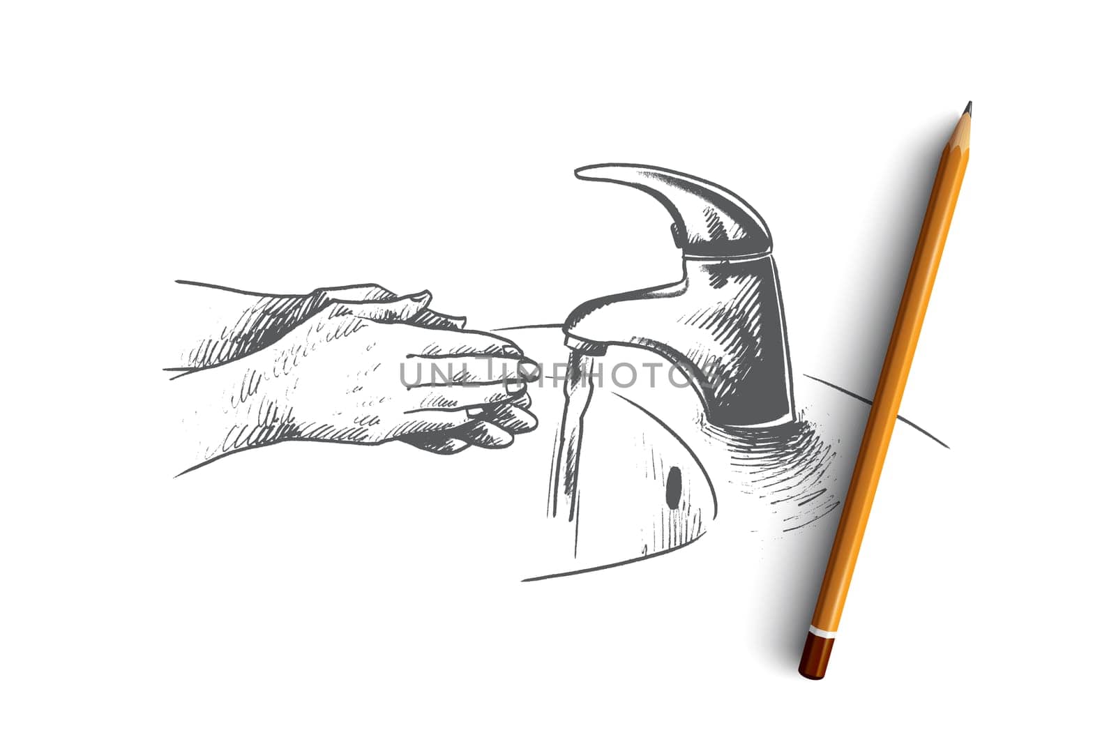 Washing of hands concept. Hand drawn handwashing with soap. Personal hygiene isolated vector illustration.