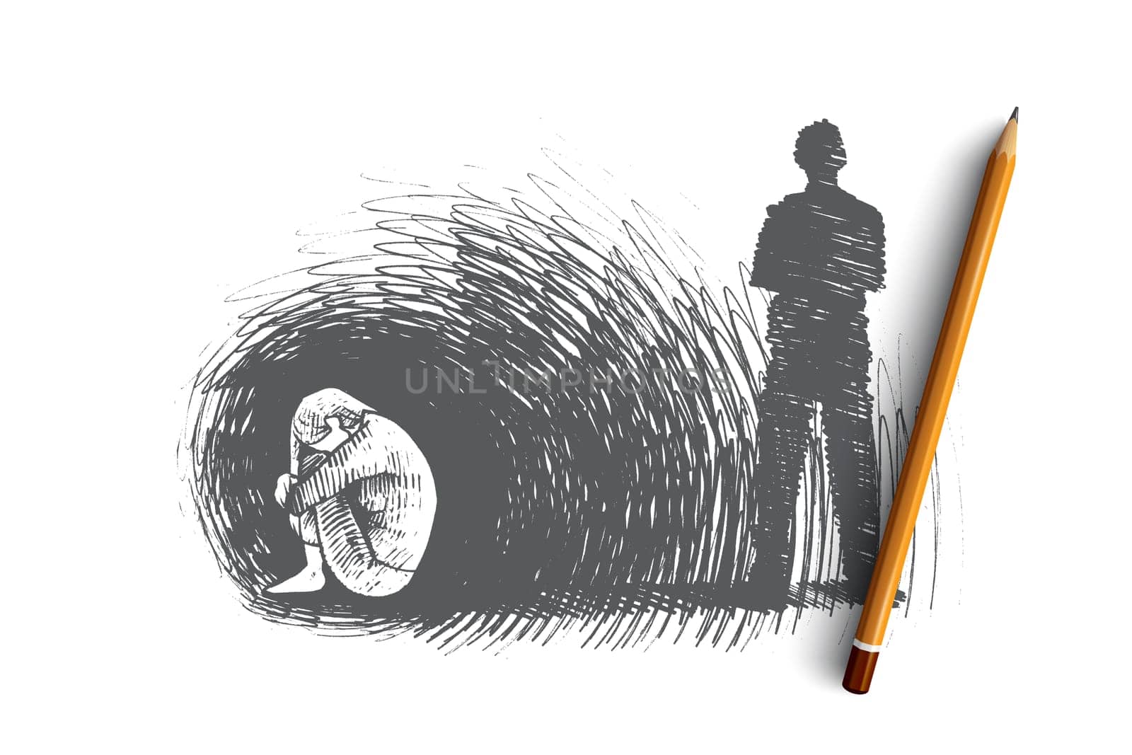 Humilitation concept. Hand drawn humble and depressed person. One person humiliates another isolated vector illustration.