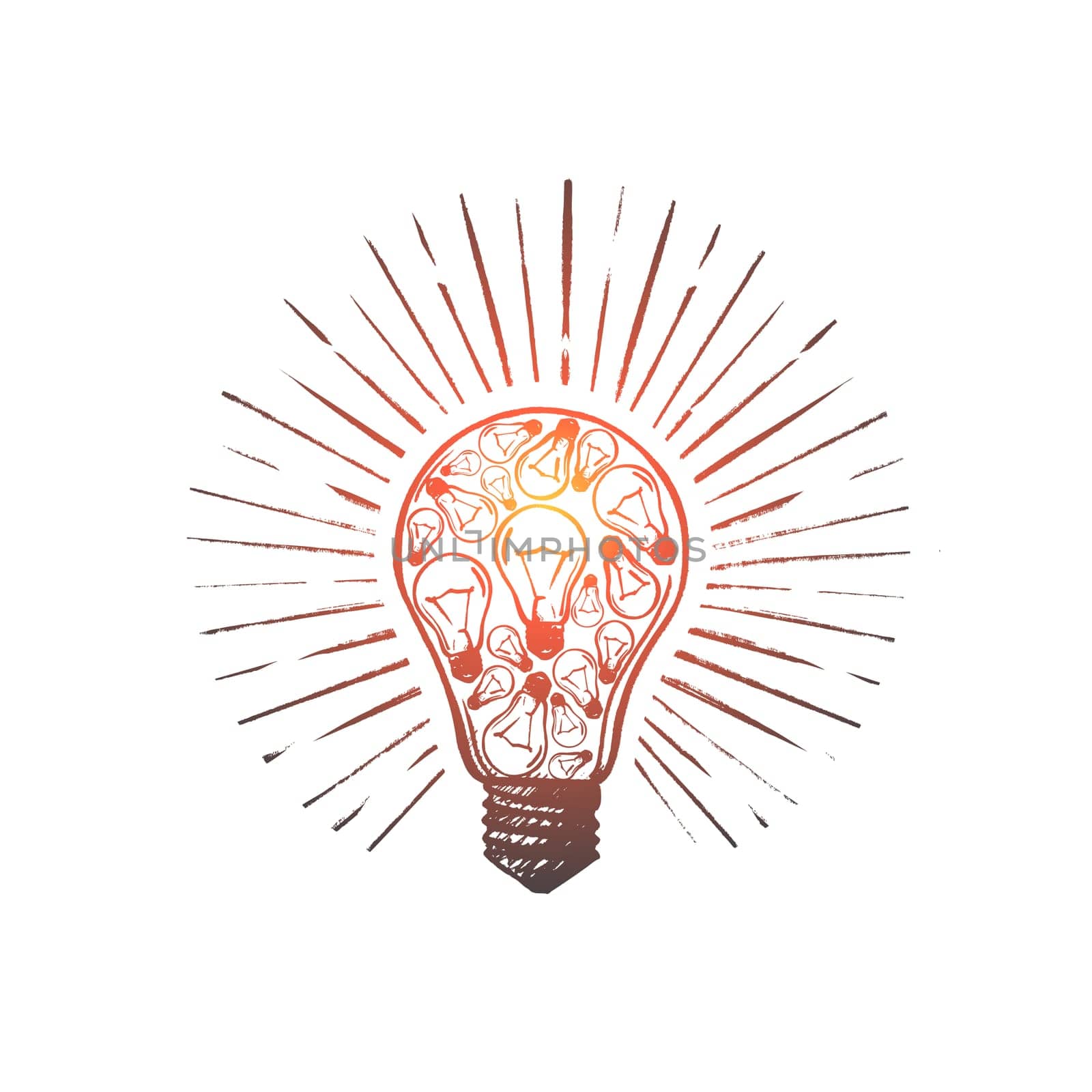 Brainstorm concept. Hand drawn light bulb as a symbol of good idea. Creative idea isolated vector illustration.