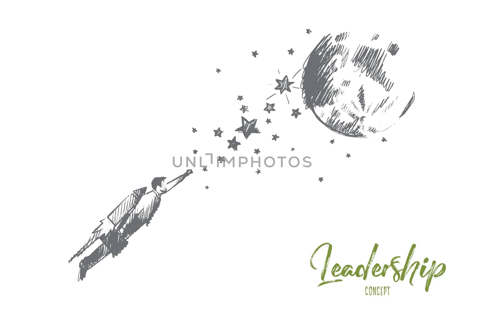 Leadership concept. Hand drawn male leader moving up. Success businessman isolated vector illustration.