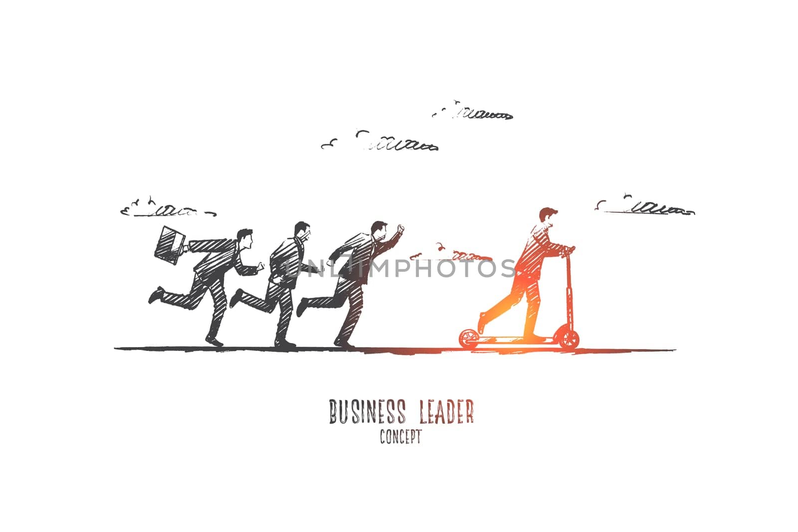 Business leader concept. Hand drawn team leader with colleagues. Boss and team isolated vector illustration.