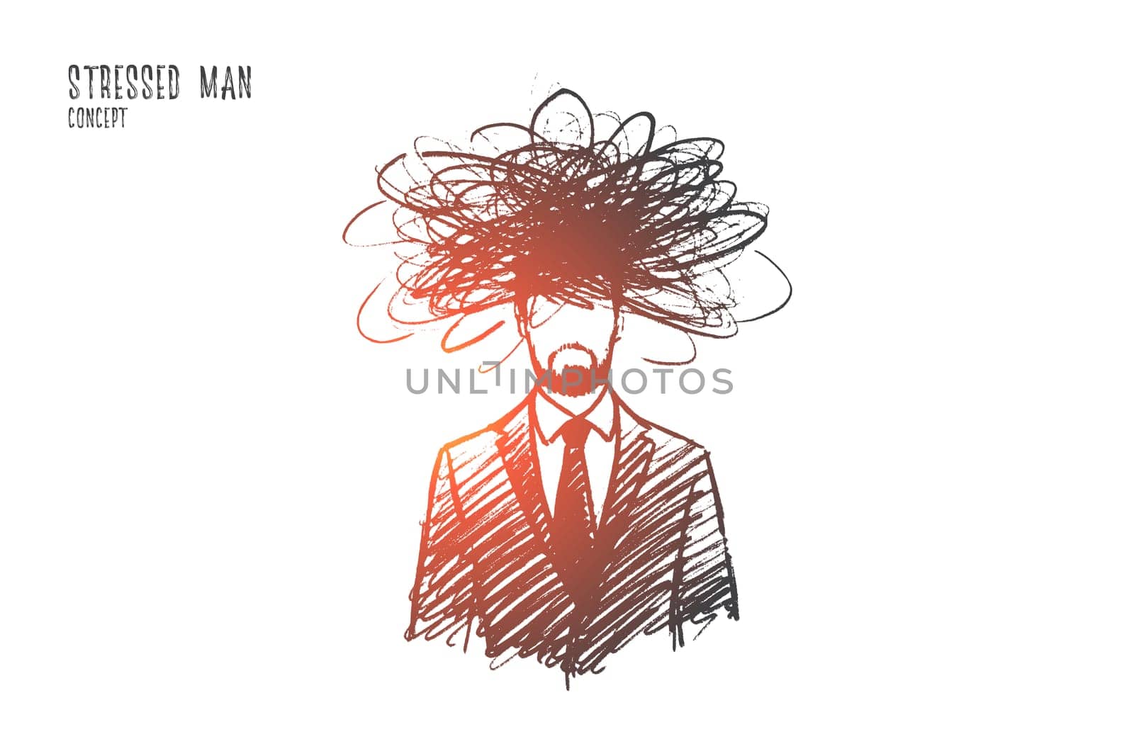 Stressed man concept. Hand drawn man in stress situation. Male person frustrated isolated vector illustration.