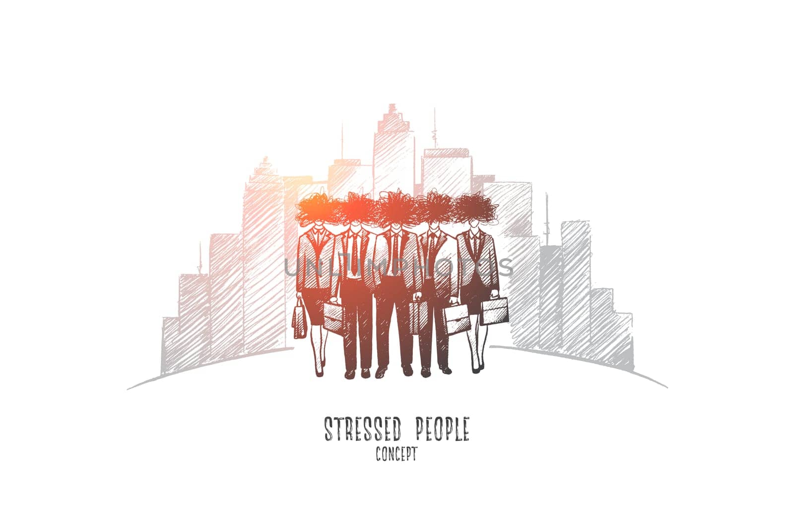 Stressed people concept. Hand drawn worried unhappy people. Office workers in stressed situation isolated vector illustration.