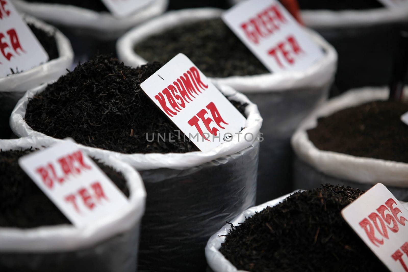 Various teas at the market in India