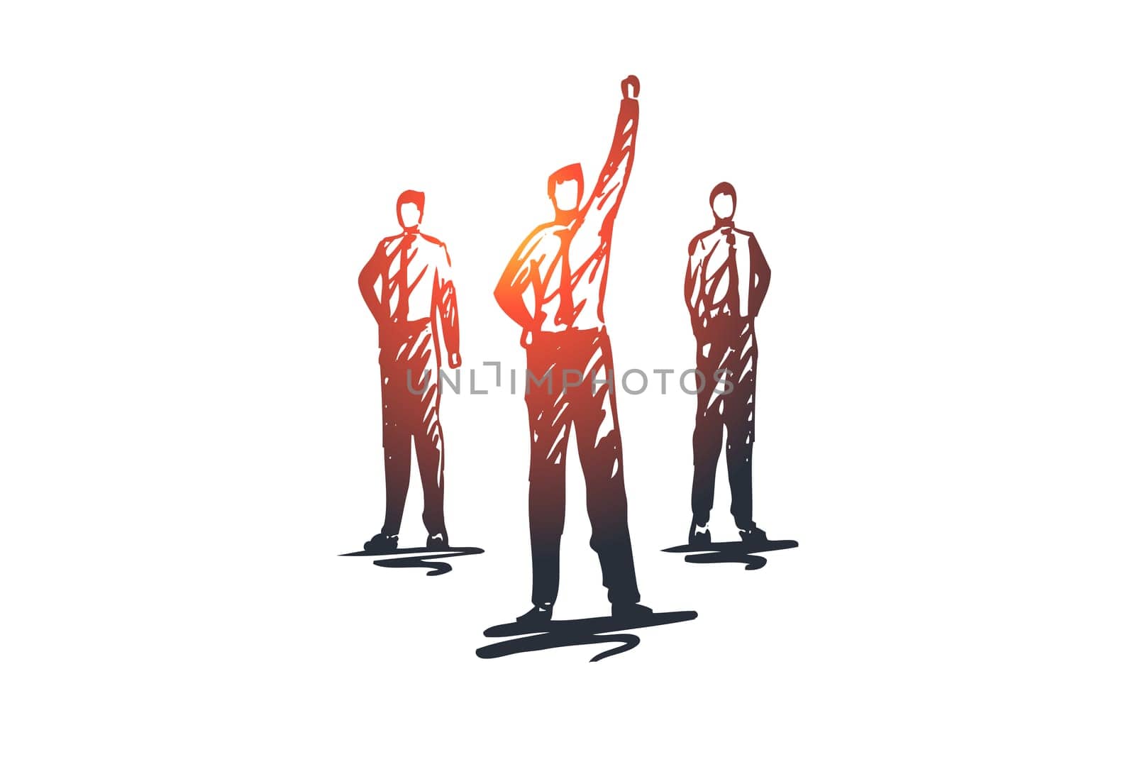 Leadership, team, teamwork, people, group concept. Hand drawn business leader with team concept sketch. Isolated vector illustration.