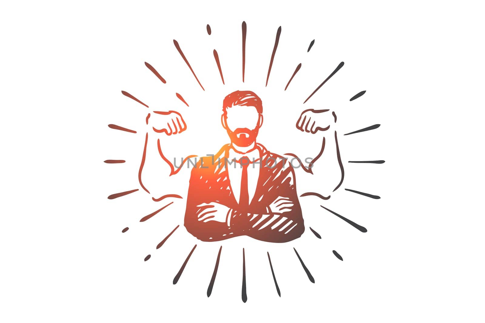 Hipster businessman, beard, manager, work, suit concept. Hand drawn successful hipster businessman concept sketch. Isolated vector illustration.