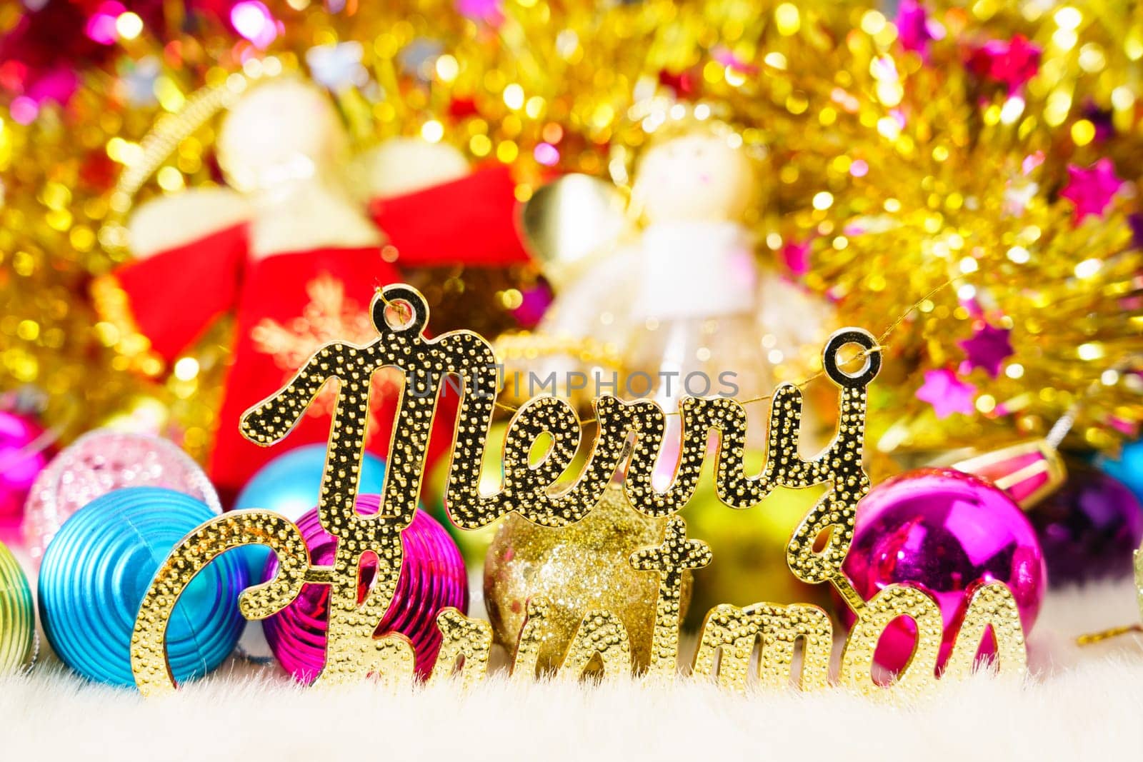 Chrismas doll with Christmas ornaments and decorations