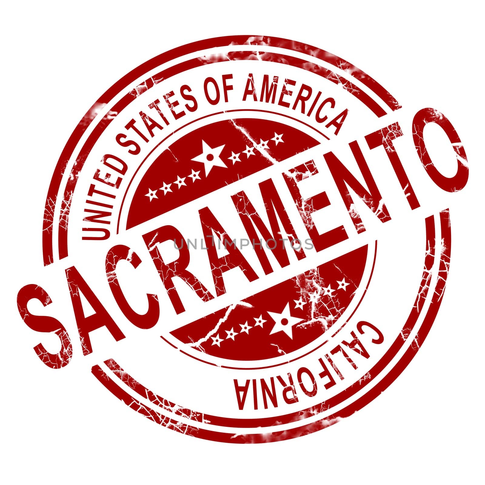 Red Sacramento stamp with white background, 3D rendering
