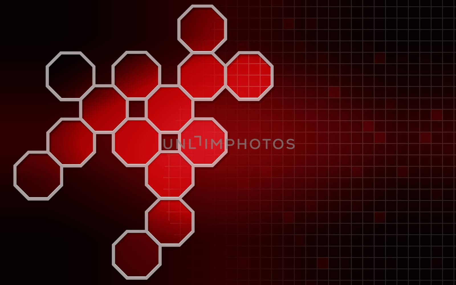 Hexagonal structures in red background,3D rendering