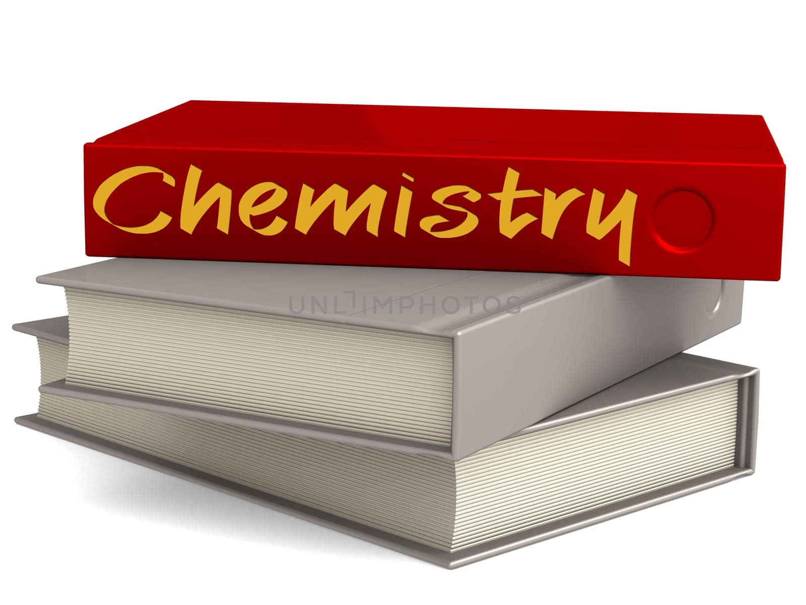 Hard cover books with chemistry word, 3D rendering