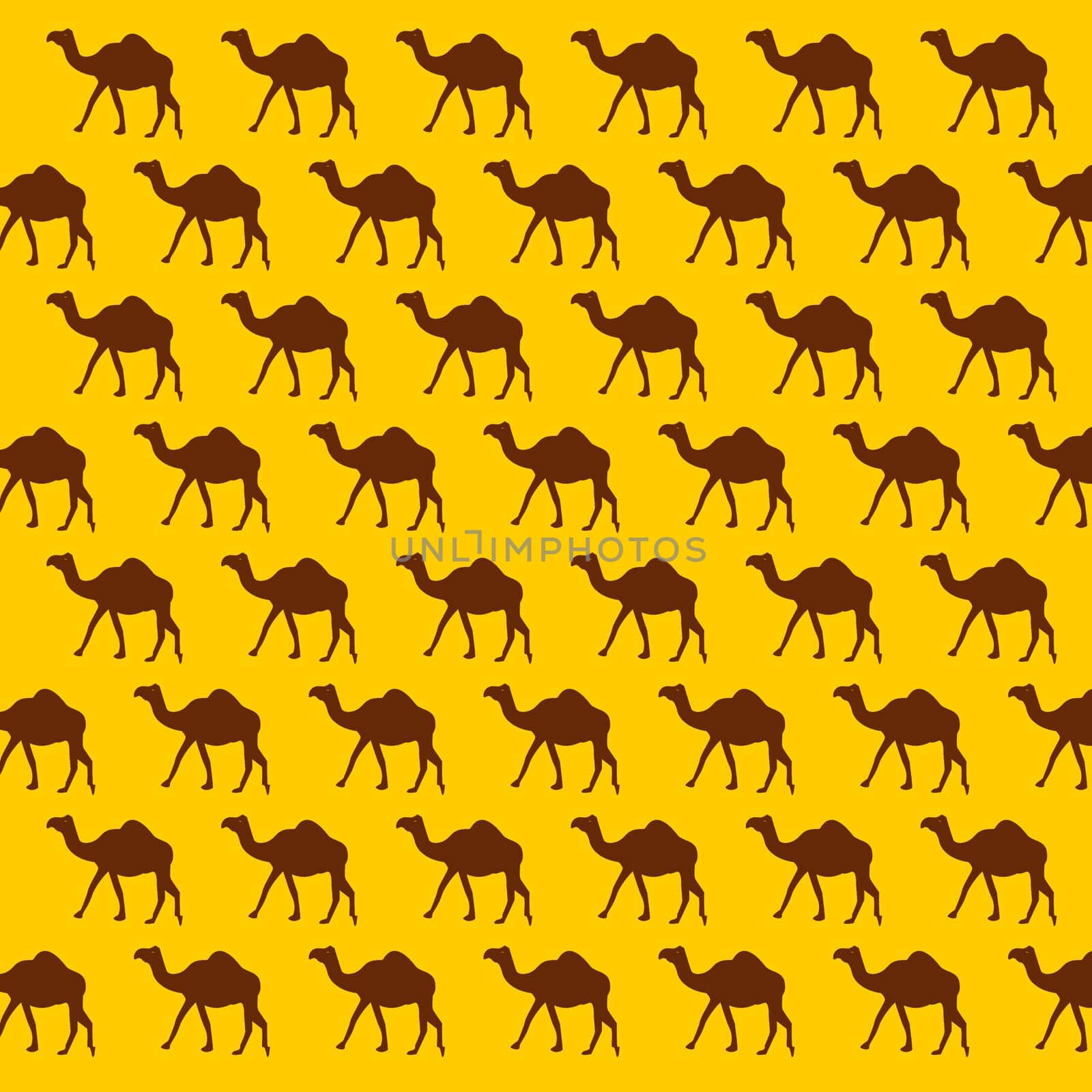 Seamless camel pattern with yellow background, 3D rendering