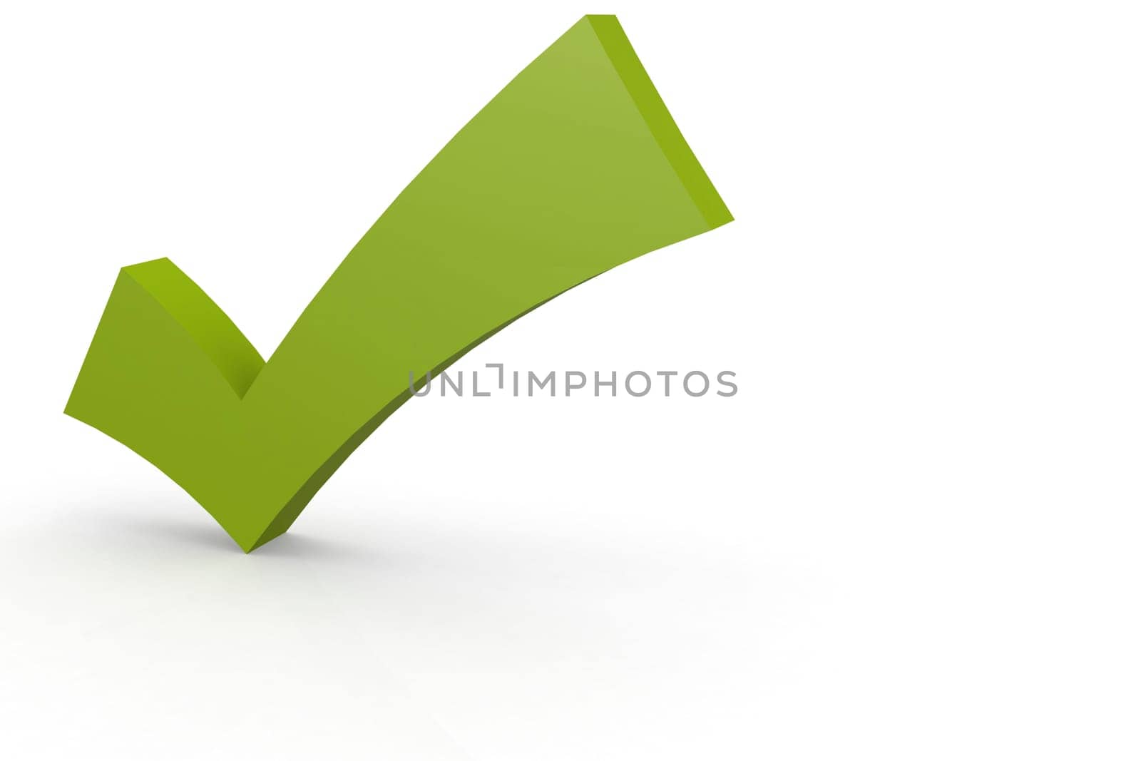 Green check mark isolated on white background, 3D rendering