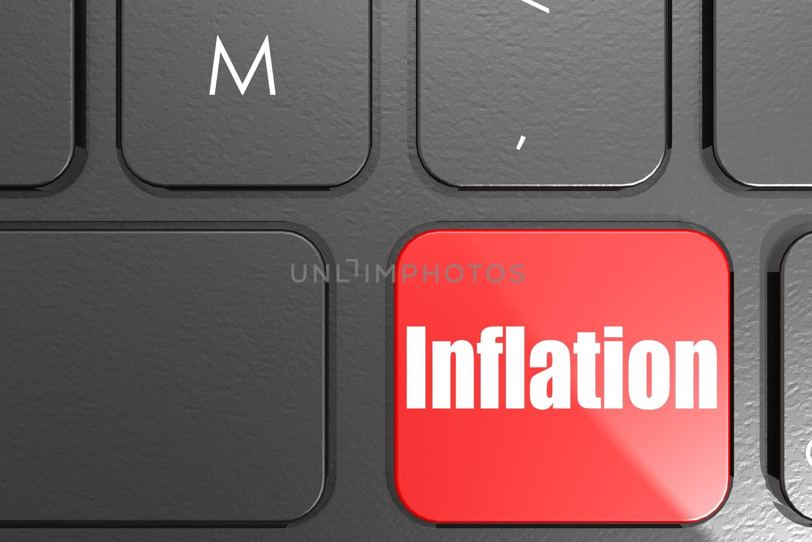 Inflation word on square keyboard button, 3D rendering.