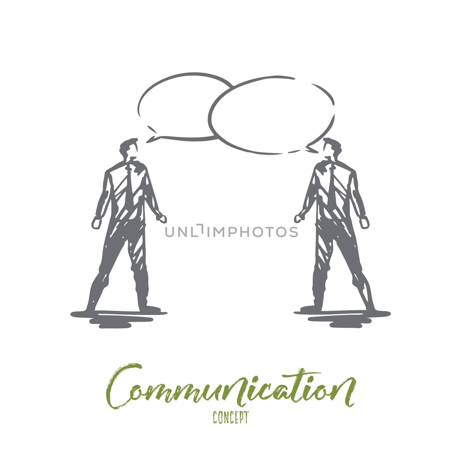 Communication, business, speech, chat, conversation concept. Hand drawn two businessmen talking concept sketch. Isolated vector illustration.