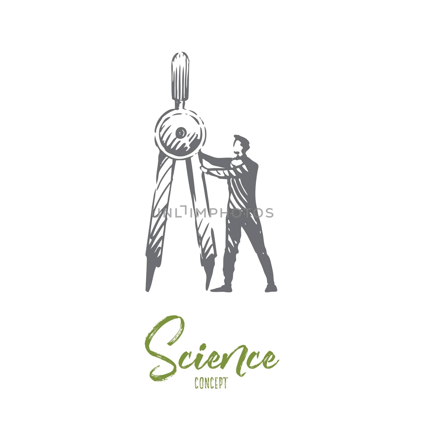 Science, education, graphic, technology, math concept. Hand drawn scientist and divider concept sketch. Isolated vector illustration.