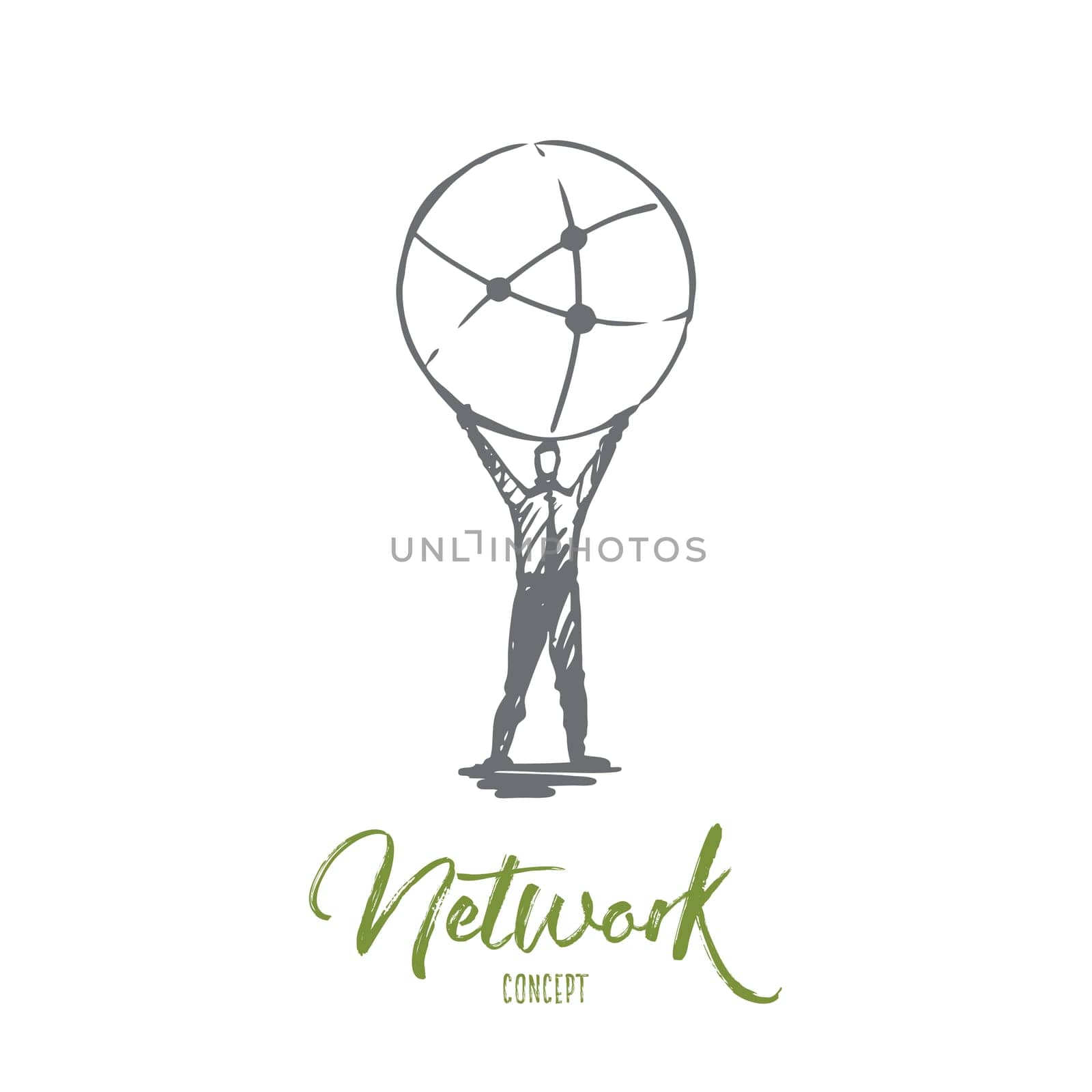 Network, social, communication, global, internet concept. Hand drawn businessman making connections concept sketch. Isolated vector illustration.