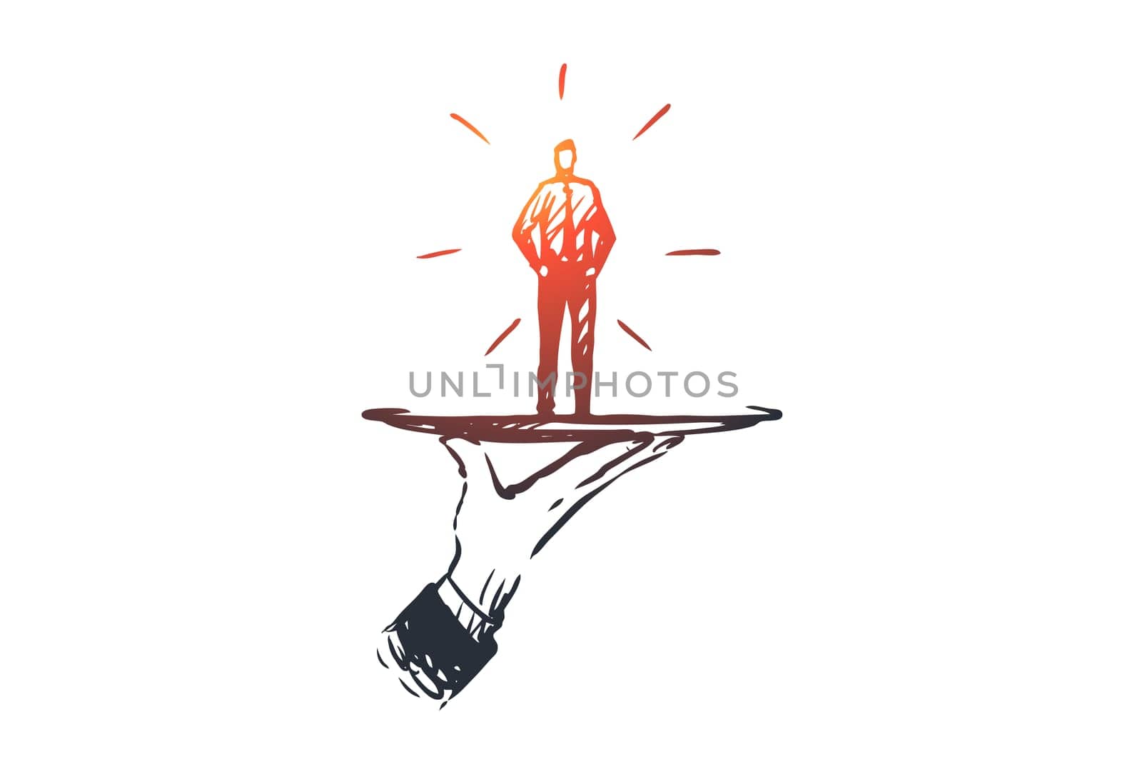 Customer, business, service, help, client concept. Hand drawn customer on a dish concept sketch. Isolated vector illustration.