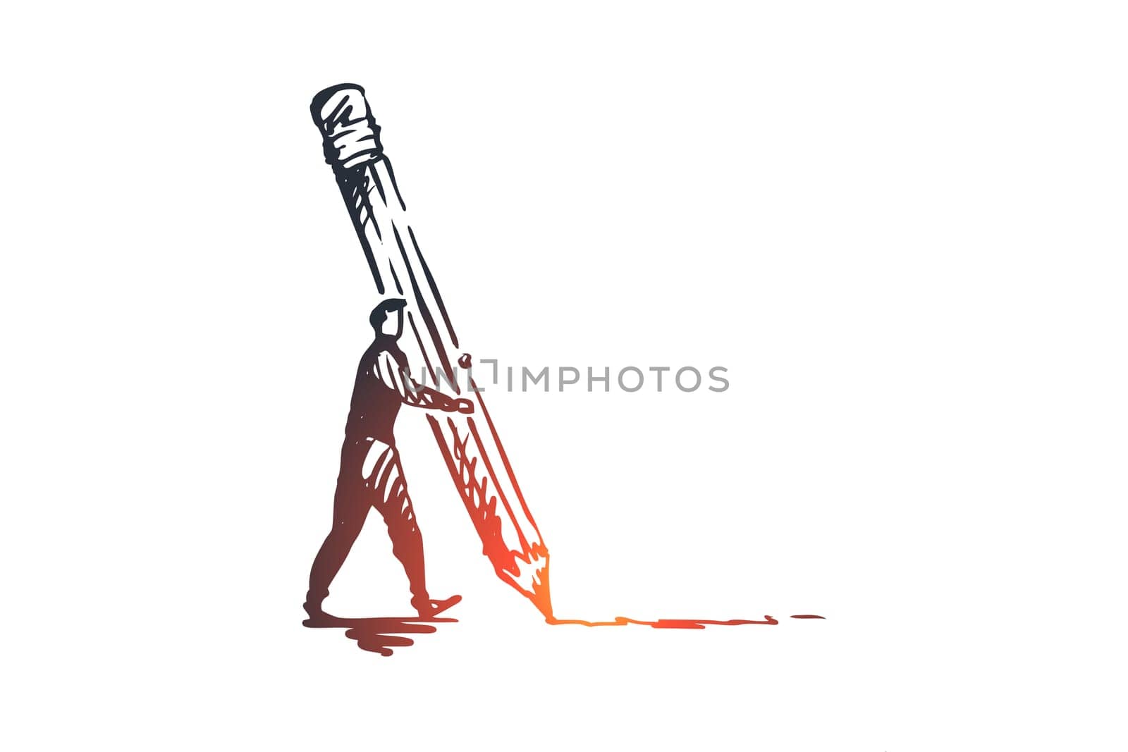 Design, creative, graphic, development, interface concept. Hand drawn person drawing with pencil concept sketch. Isolated vector illustration.