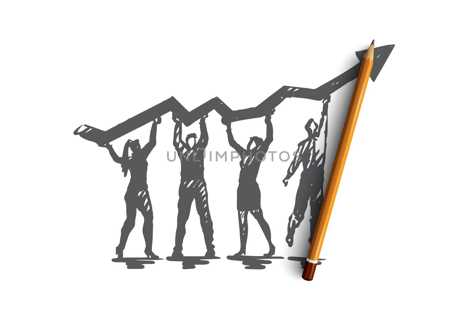 Analysis, graph, line, search, growth concept. Hand drawn team make analysis research concept sketch. Isolated vector illustration.