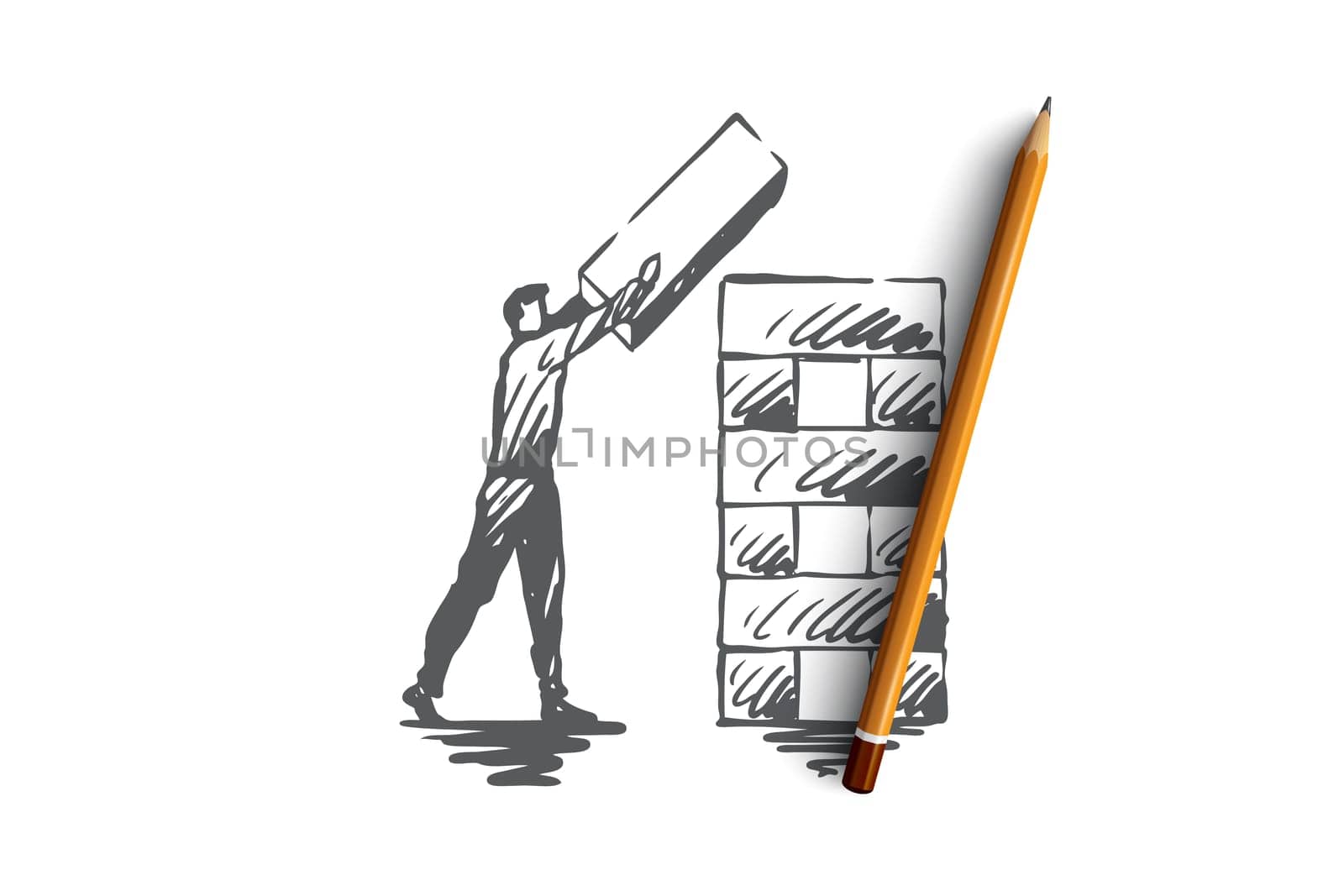 Structuring, element, organization, corporate concept. Hand drawn man organizing structure concept sketch. Isolated vector illustration.