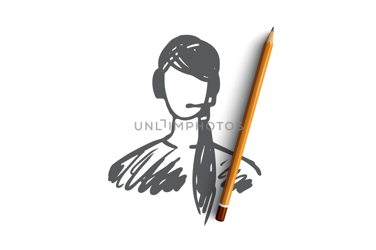 Service, customer, operator, support, help concept. Hand drawn female support manager concept sketch. Isolated vector illustration.