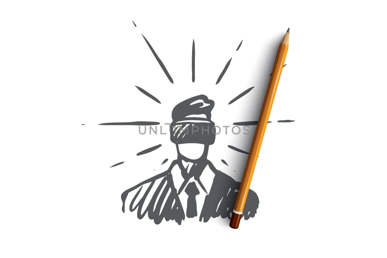 Technology, reality, glasses, game, virtual concept. Hand drawn man in virtual glasses concept sketch. Isolated vector illustration.