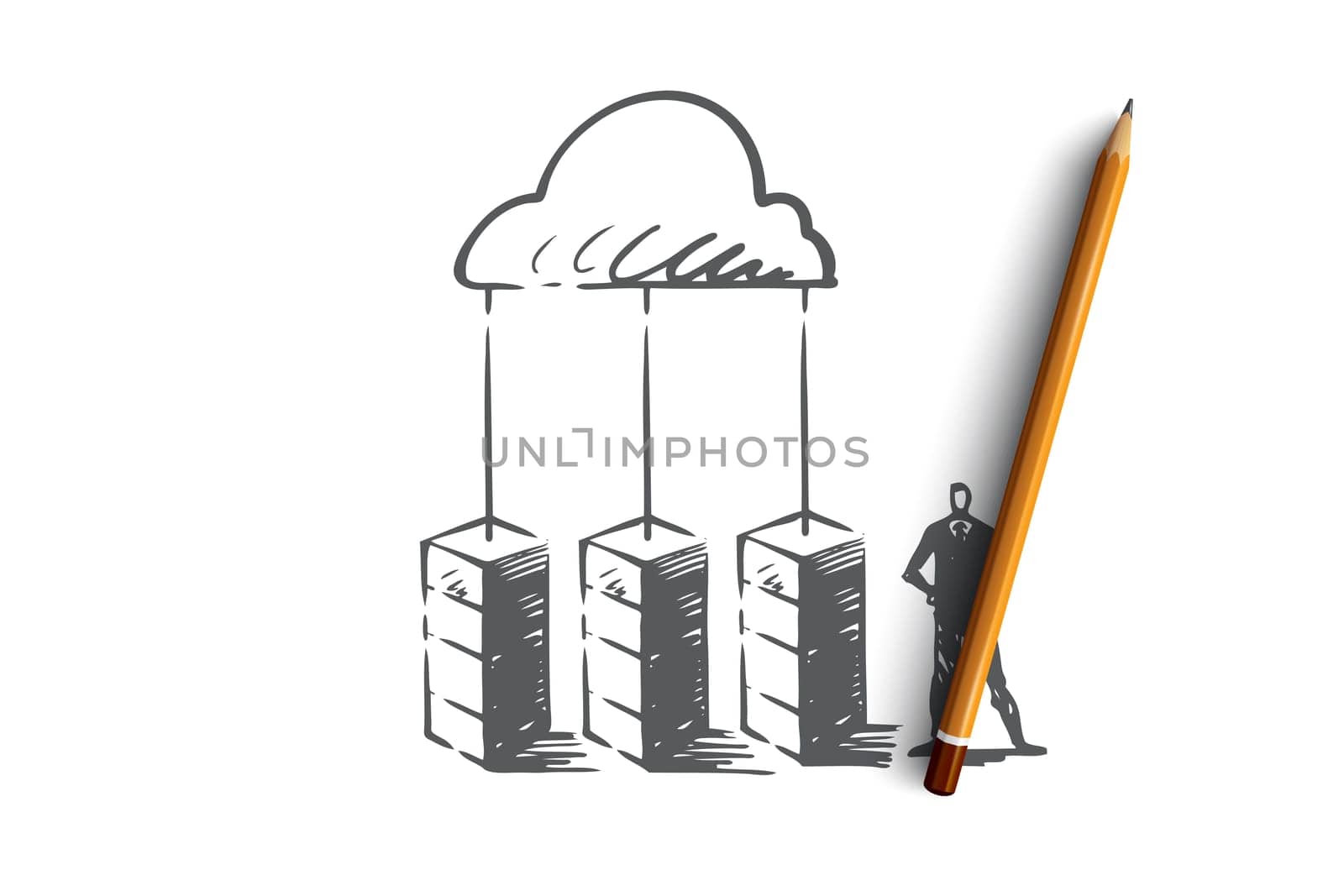 Server, cloud, system, database, storage concept. Hand drawn storage center and manager concept sketch. Isolated vector illustration.