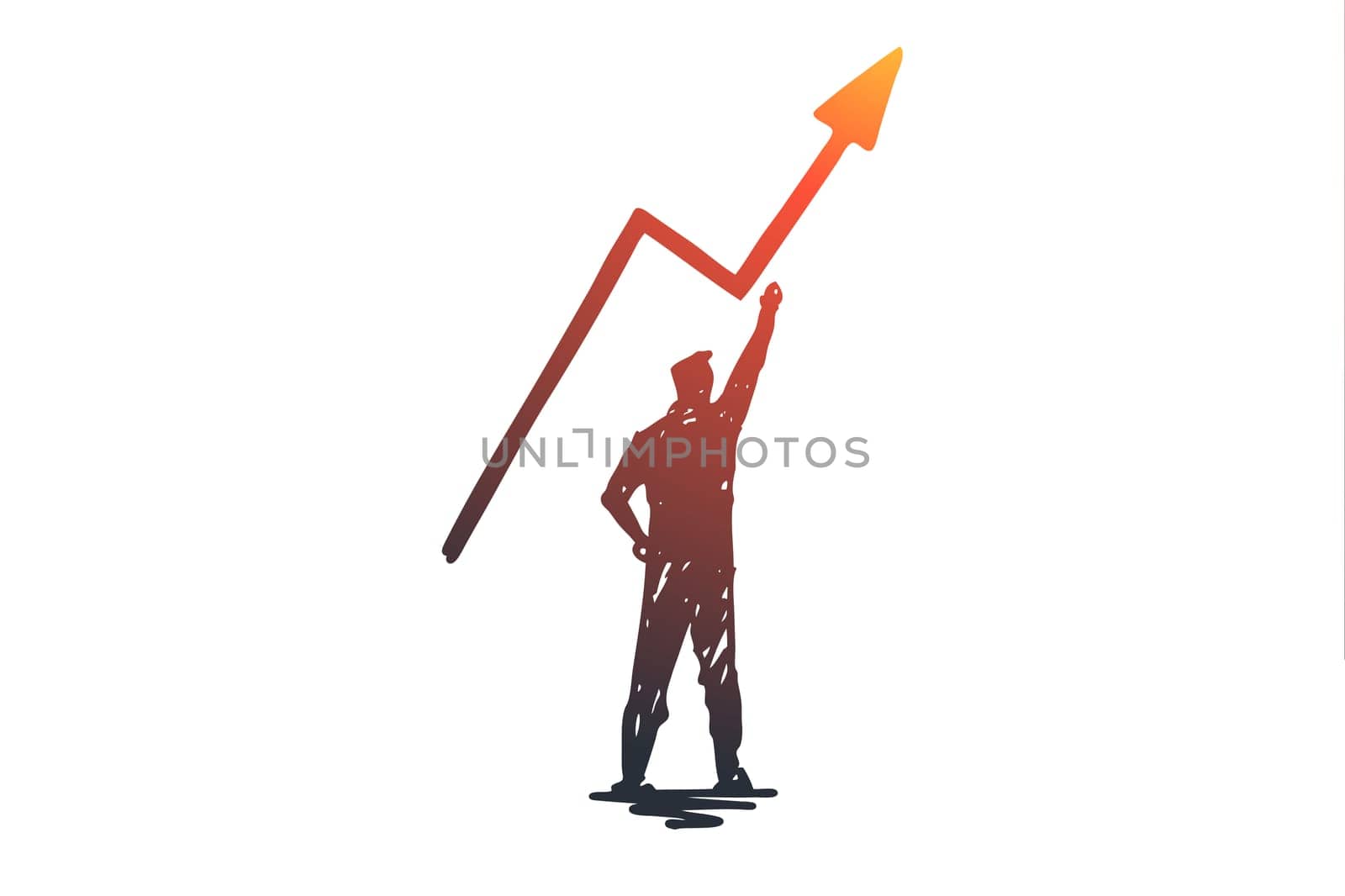 Potential, business, success, risk, motivation concept. Hand drawn businessman planning growth concept sketch. Isolated vector illustration.