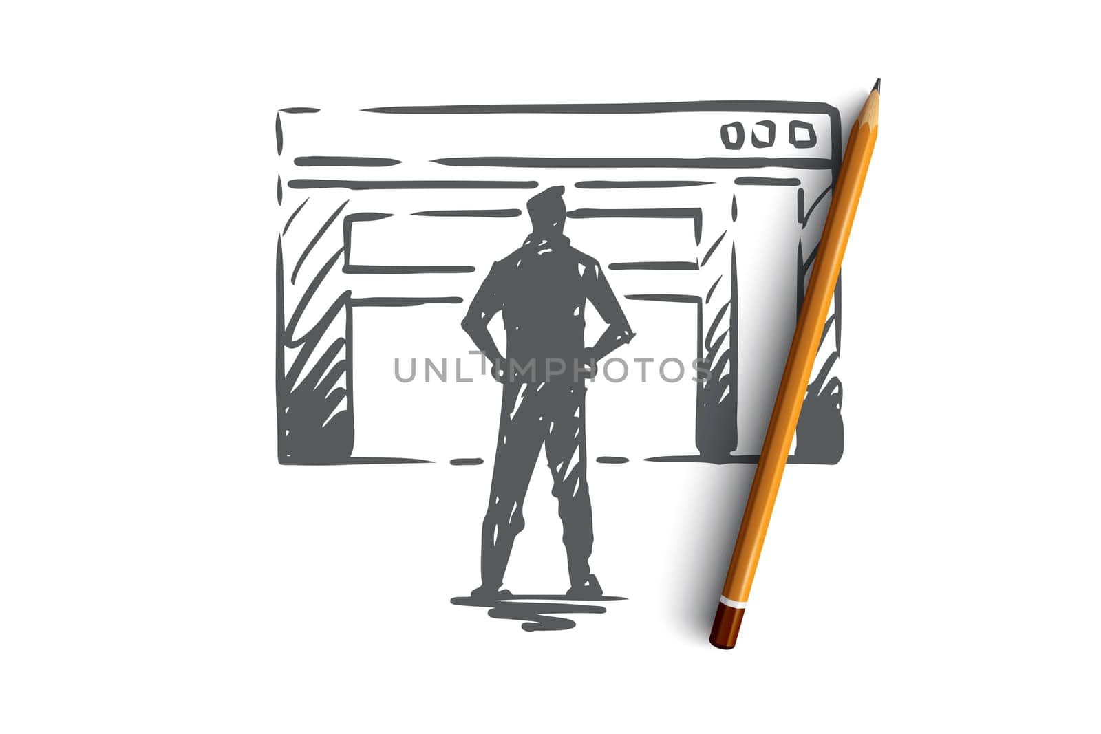 Traffic, website, internet, technology, digital concept. Hand drawn manager presents a traffic report concept sketch. Isolated vector illustration.
